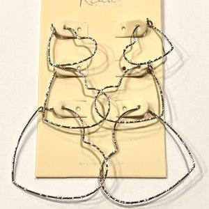 THREE PAIRS SILVER HAMMERED HEART HOOP EARRINGS by RiahFashion.com